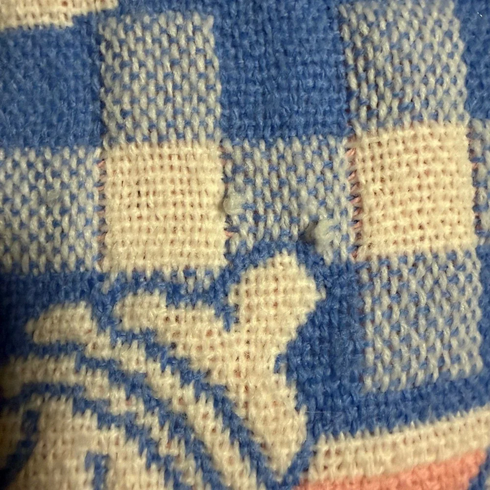 Vintage Disney Baby Blanket Woven Tapestry Mickey Minnie Donald Goofy Blue Pink